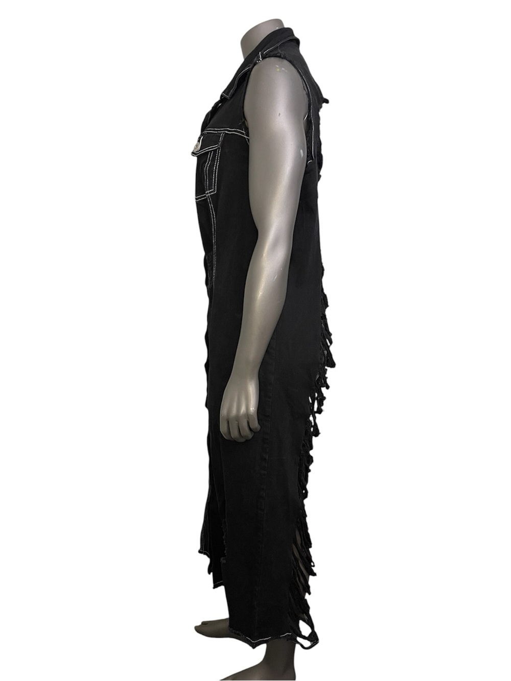 Ashley Stewart Jeans Duster Vest 14/16 Black Distressed Denim Button Down - Picture 5 of 13